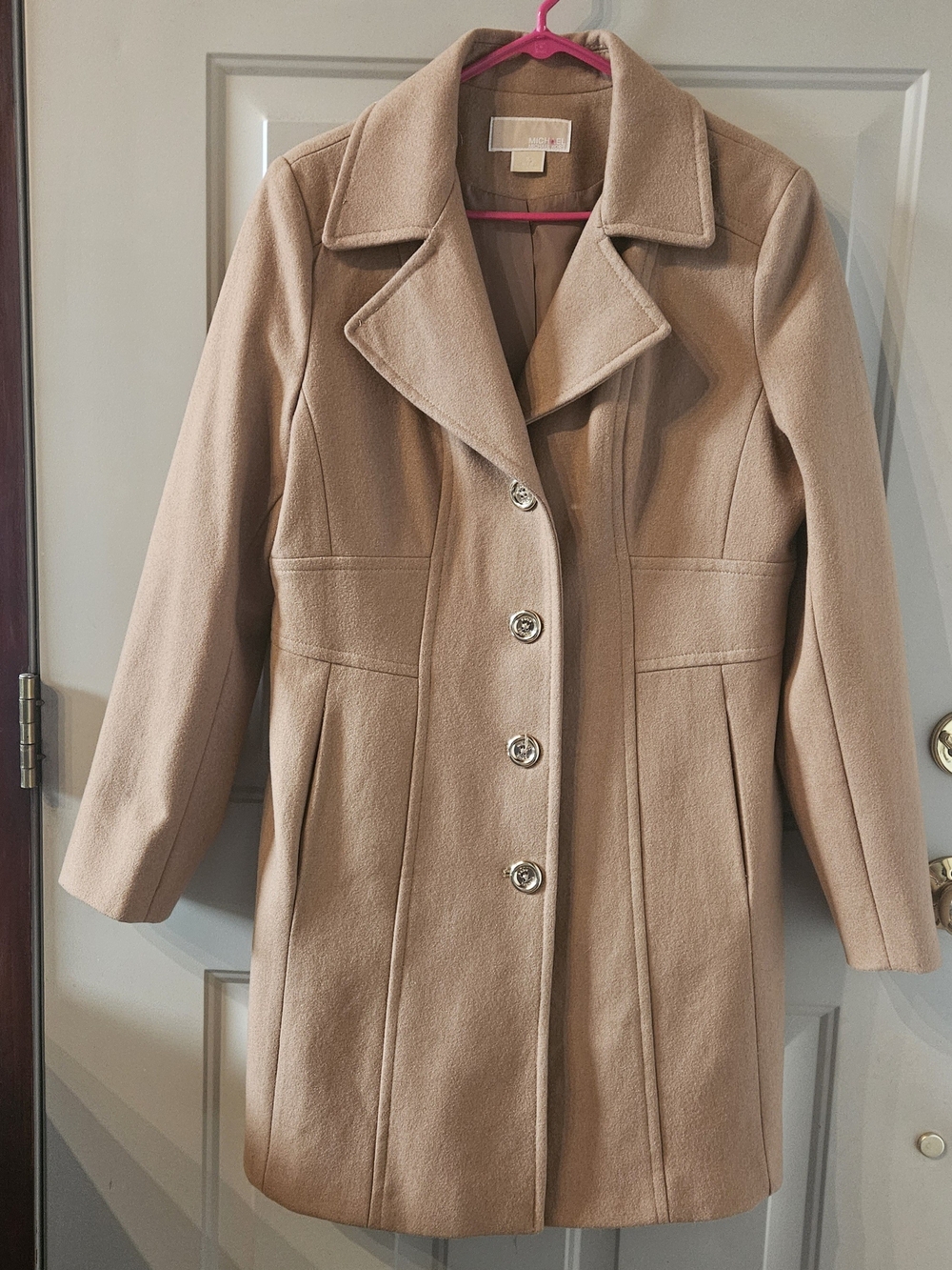 Michael Kors Camel Wool Blend Single-Breasted Pea Coat